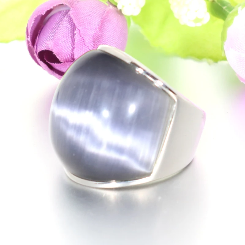 Мужские и женские кольца серебряного цвета с большим опалом из нержавеющей стали