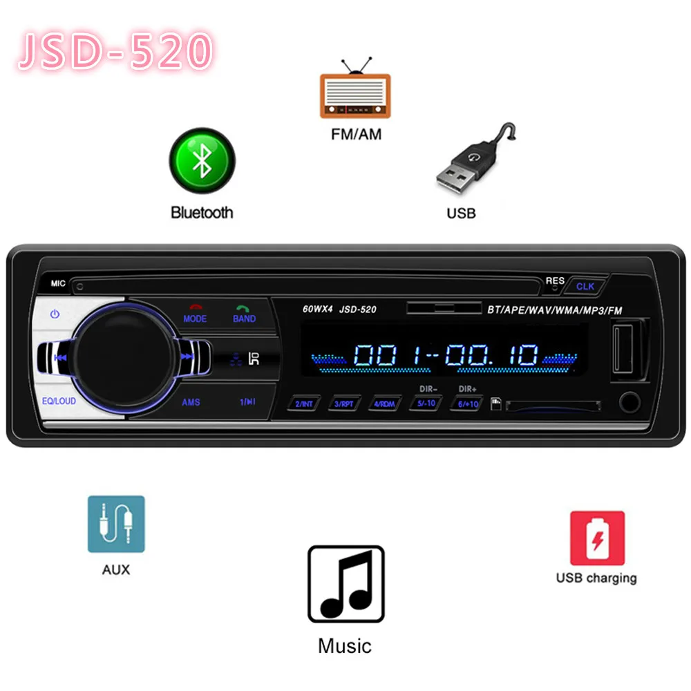 Авто радио автомобиля 12 V Bluetooth V2.0 JSD520 стерео в-тире 1 Din FM Aux Вход приемник SD USB MP3 MMC