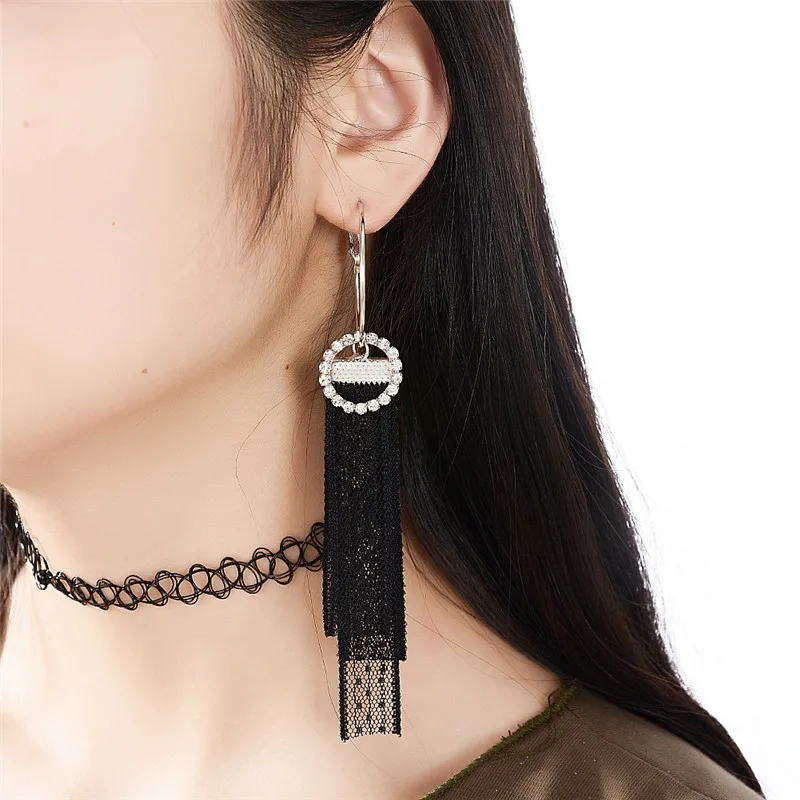 Женские длинные серьги-цепочки PINKSEE с ленточками и кисточками 1 пара серебряного