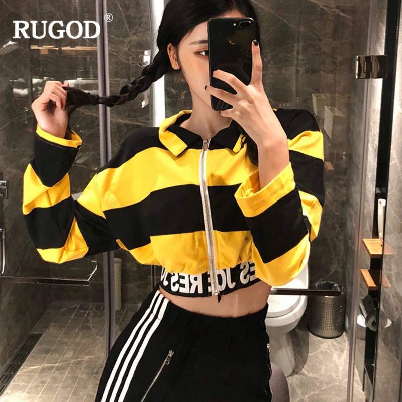 RUGOD 2019 женская новая модная полосатая короткая рубашка с отложным воротником и