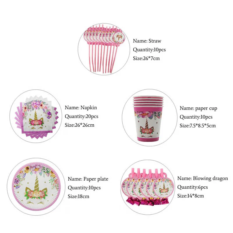 5designs pink set Вечерние воздушные шары с единорогом на день рождения, повязка на голову с надписью, воздушные шары на день рождения, украшения для детской вечеринки, товары для девочек - Цвет: 5designs pink set