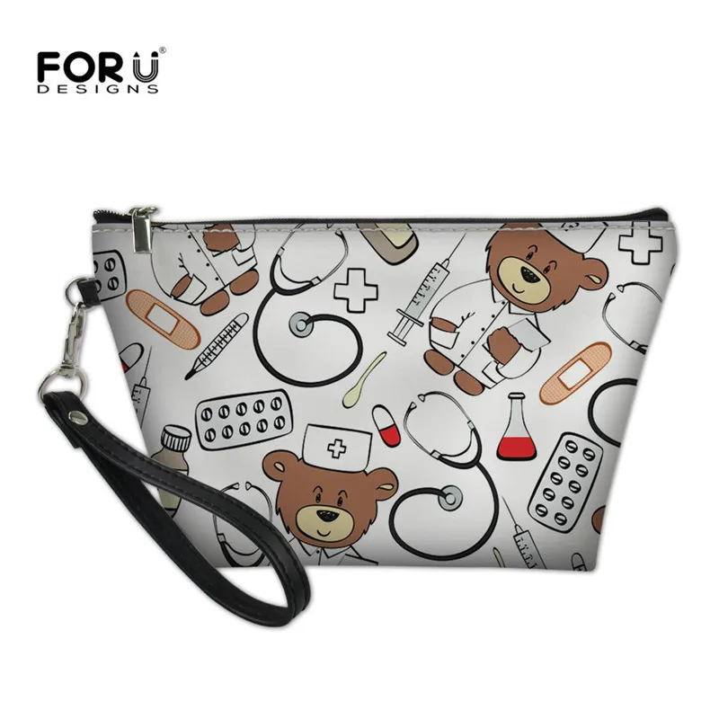 FORUDESIGNS/женская косметичка для макияжа, милый мультяшный медведь, медсестры, дорожный макияж, маленький Органайзер, чехлы для девочек, Kawaii, коробка для унитаза