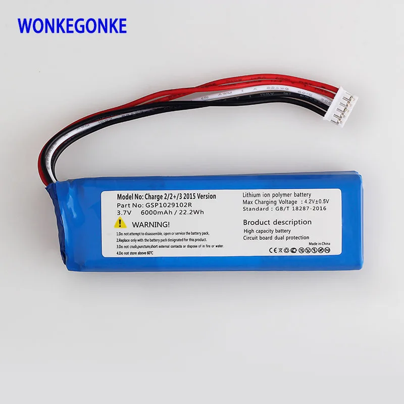 Аккумулятор WONKEGONKE GSP1029102R 6000 мАч для JBL Charge 2 Plus + charge 3 версия 2015 батареи