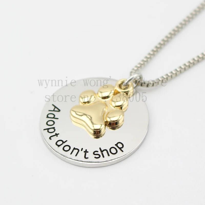 2015 хит! Золотая лапа ожерелье &quotAdopt don't shop&quot Лапа Печати двухцветный