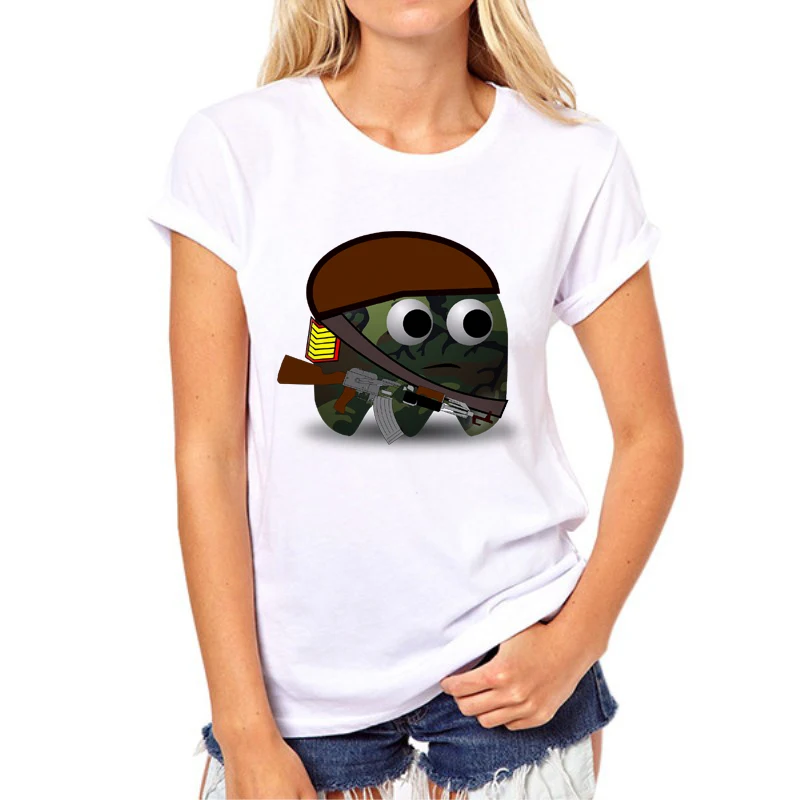 Летние Для женщин Kawaii камуфляжные Топы Футболка белого цвета одежда для