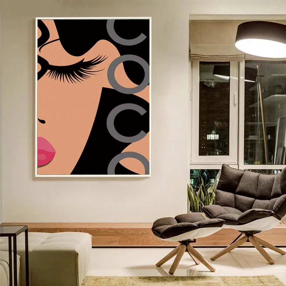 Творческий портрет Женщины Рисование стены Искусство модульная Мода Холст