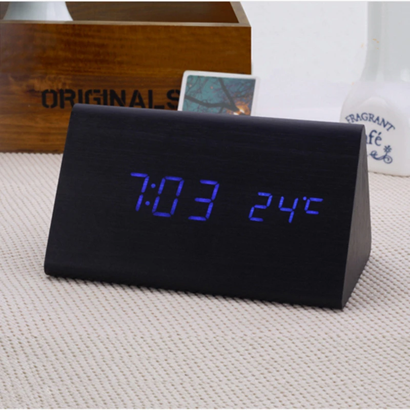 Декоративные настольные часы будильник с датчиком температуры и двойным