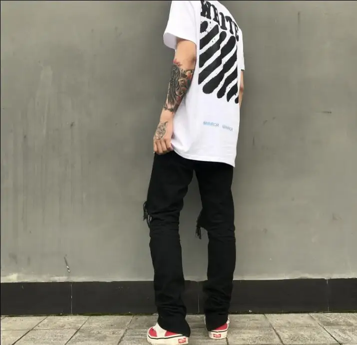 2019 Tide models Europe and America hole zipper jeans high street trend men's wild black Slim | Мужская одежда