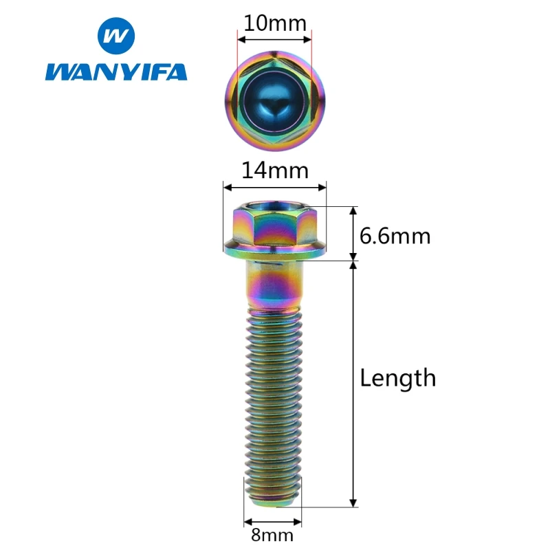Wanyifa M8x15 20 25 30 35, 40 45 50 55 60 65 мм с коротким фланцем Головкой Винт С Титановым болтом для велосипедного тормоза Титан Радуга Цвет