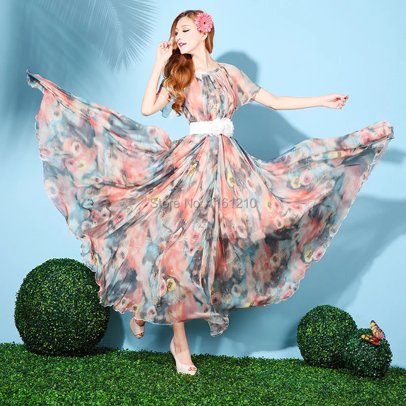 Летнее шифоновое платье с цветочным принтом для отдыха Пляжное рукавом бабочкой