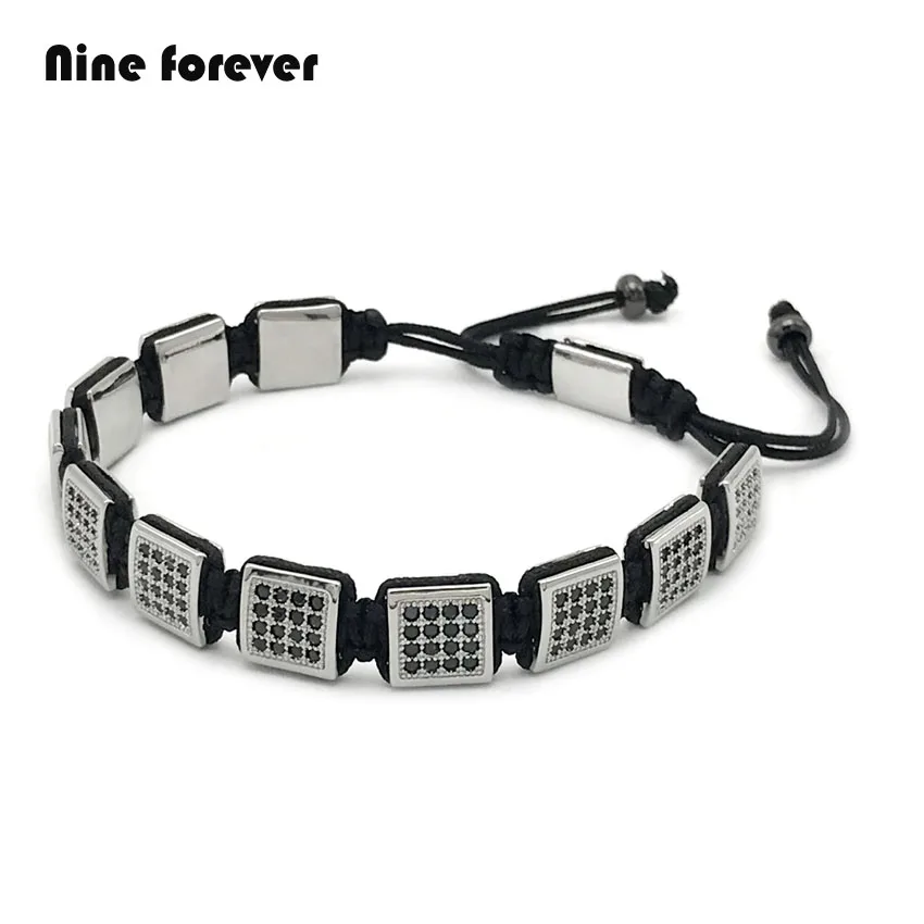 

Nine forever bileklik men jewelry bracelets & bangles Zircon Micro Pave Black CZ Charm box bracelet mens pulseira masculina
