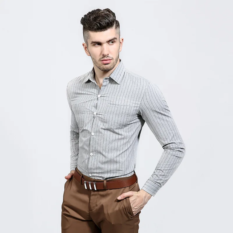 2017 новая мода полосатый Для мужчин Сорочки выходные для с длинным рукавом Бизнес