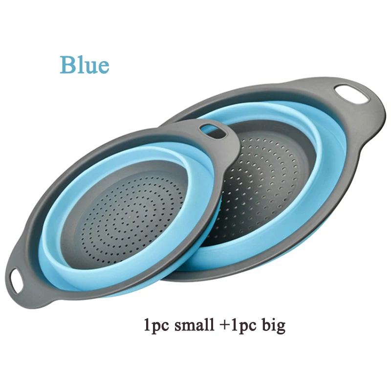 Blue 2 шт. складная корзина для дуршлаг корзина для фруктов и овощей корзина для белья фильтр с ручкой Силиконовый складной кухонный Органайзер - Цвет: Blue