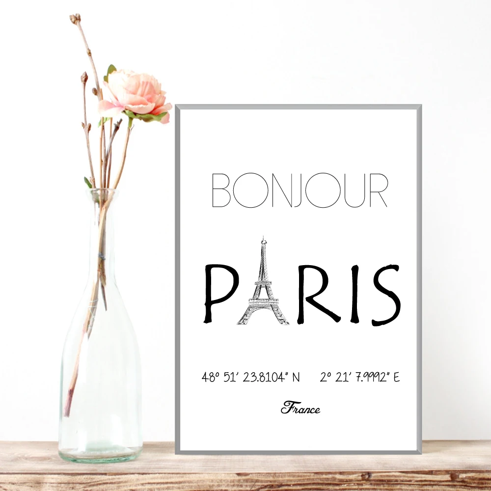 Настенная картина холщовая печать постер на стену с надписью Bonjour Paris и