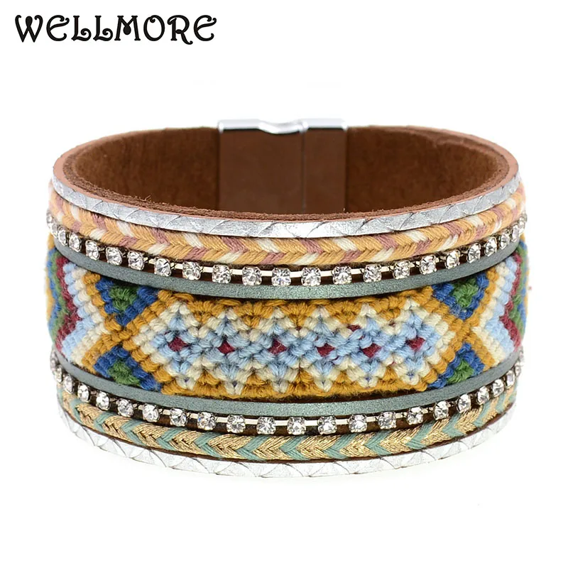 Женский браслет WELLMORE армейский зеленый ручной работы из хлопка и кожи