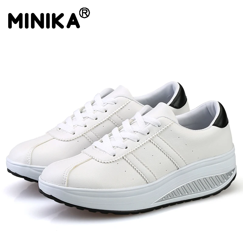 Minika/женская повседневная обувь на платформе кожаная женская танкетке белая