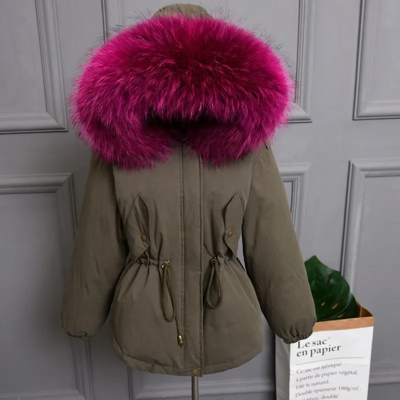 ArmyGreen rose Red Plus size Natural Fur White Duck Down Winter Coat women's jacket with hood Thicken Warm women's down Parka chaqueta mujer YRE05 - Цвет: ArmyGreen rose Red