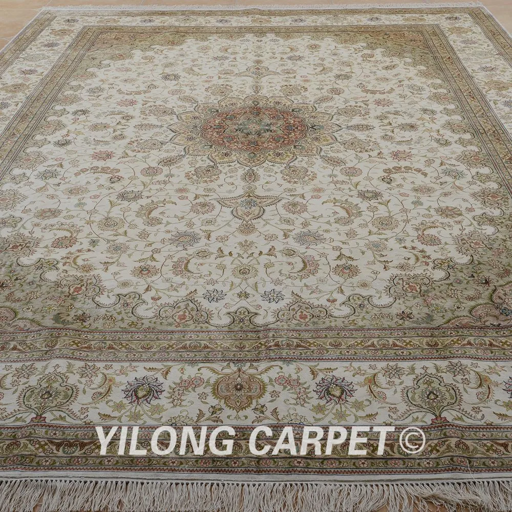 Goedkoop Yilong 9'x12 'Vantage Klassieke Kleed Grote Antieke Beige Hereke Persain Handgemaakte Tapijt (1913)