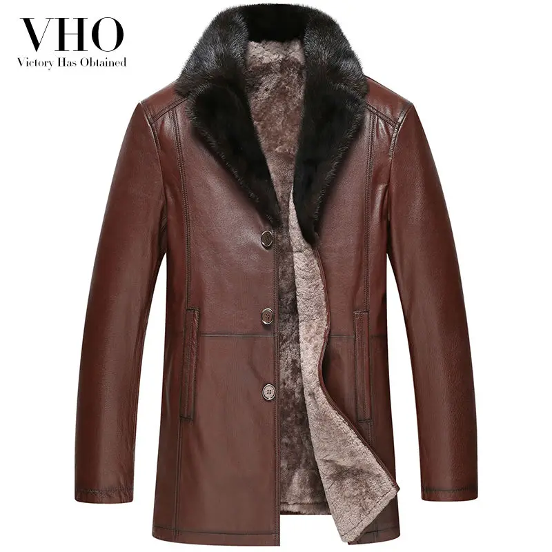 VHO Куртки из натуральной кожи мужские мотоциклетные норковые меховые воротники