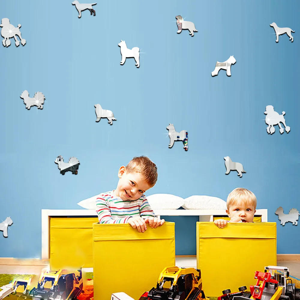 Funlife Children 's room decoration wall stickers environmental protection three - dimensional cartoon puppies mirror paste MM00 | Дом и