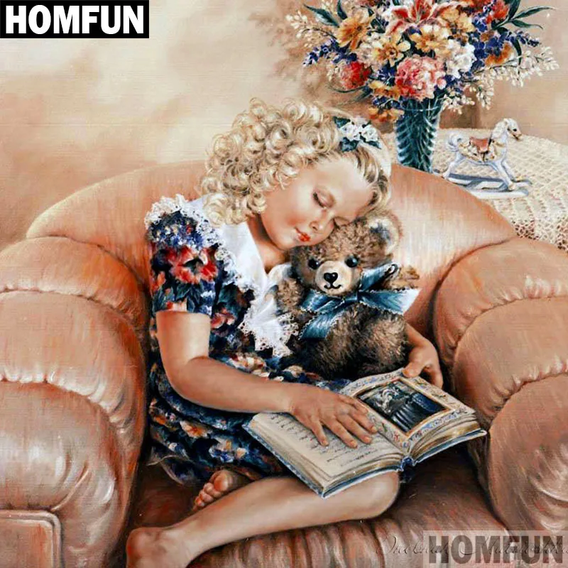 

HOMFUN Full Square/Round Drill 5D DIY Diamond Painting "Girl bear" Embroidery Cross Stitch 5D Home Decor Gift A06375