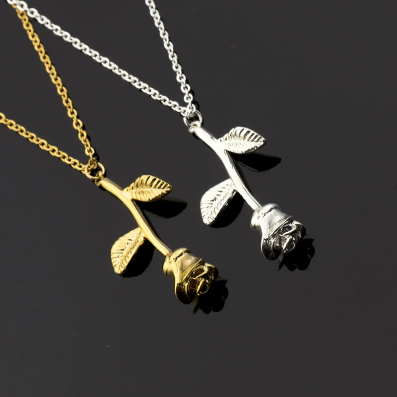

Cute Rose Flower Necklace For Women Valentines Day Gift Stainless Steel Bohemian Necklace Pendant Jewelry Collar