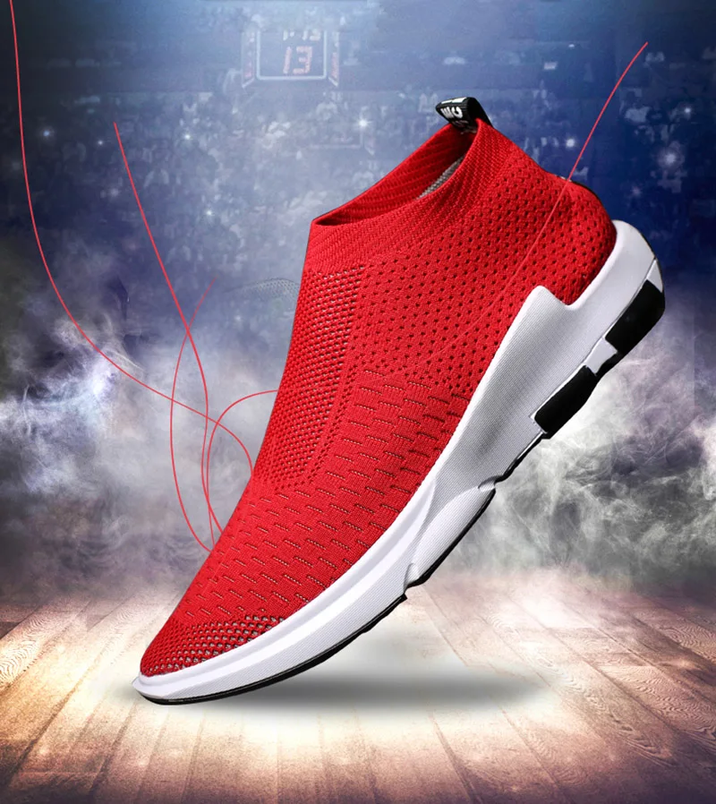 Спортивная обувь для мужчин и женщин, дышащая Спортивная обувь Flyknit, супер светильник, черные, красные носки, кроссовки, мужские кроссовки для бега, обувь