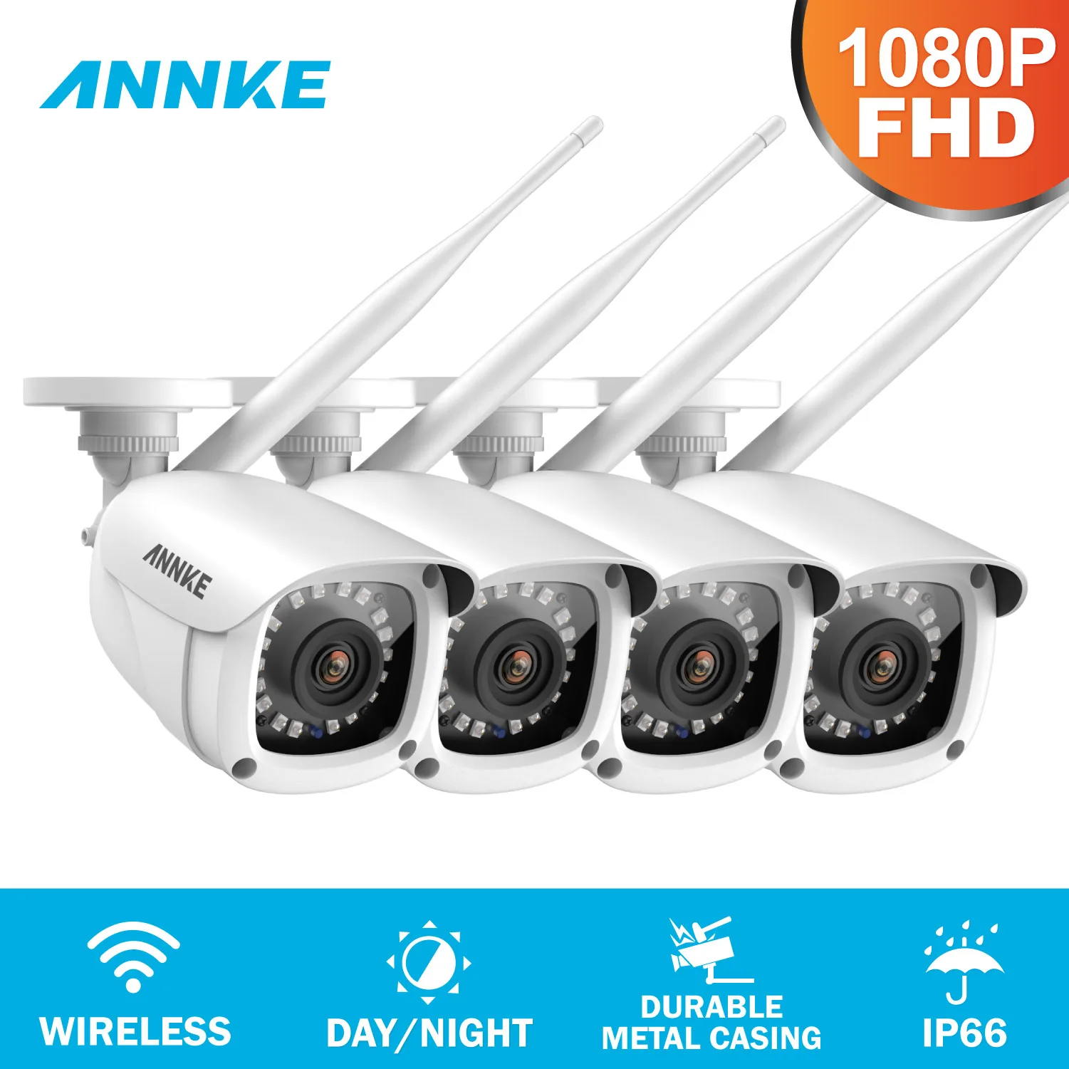 ANNKE 4 шт. FHD 1080P IP WiFi беспроводная видеокамера охранной системы пуля