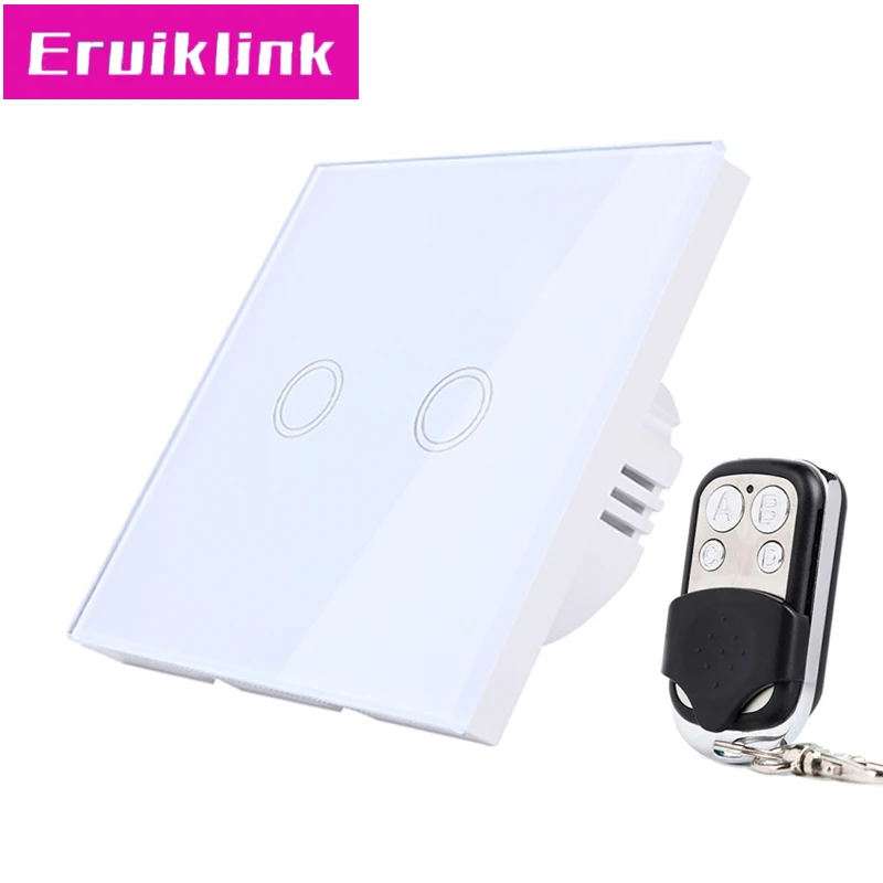 2gang Switch with RC ЕС/Великобритания Стандартный настенный сенсорный выключатель, 1/2/3 местный 1 позиционный белый Стекло Панель Беспроводной дистанционного Управление светильник переключатель для RF433 умный дом - Цвет: 2gang Switch with RC