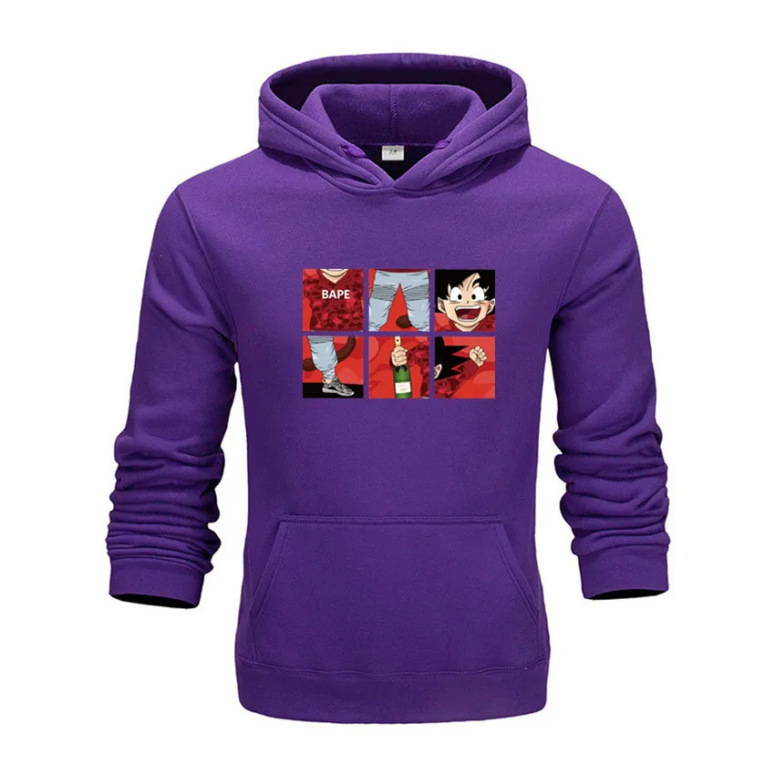 Фиолетовый Dragon Ball Z Pocket Hoodie, мужские толстовки с капюшоном в японском стиле, мужская толстовка с капюшоном в стиле Драконий жемчуг,, Зимний пуловер, верхняя одежда с длинным рукавом - Цвет: Фиолетовый