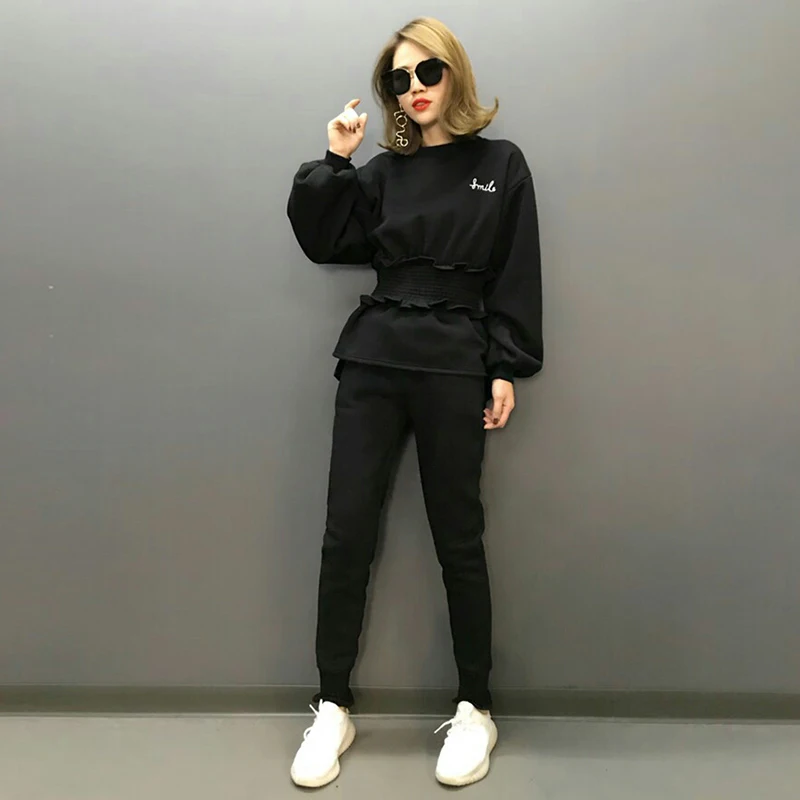 Tracksuits Sale Rushed Cotton Blends Full 2018 Spring New Women 2 Piece Suit Fashion Two-piece Tunic Sweater Casual Pants