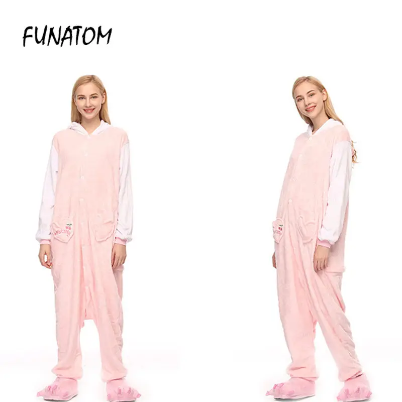 Розовый KT Cat Kigurumi Onesie взрослых для женщин животных пижамы девочек Теплые мягкие