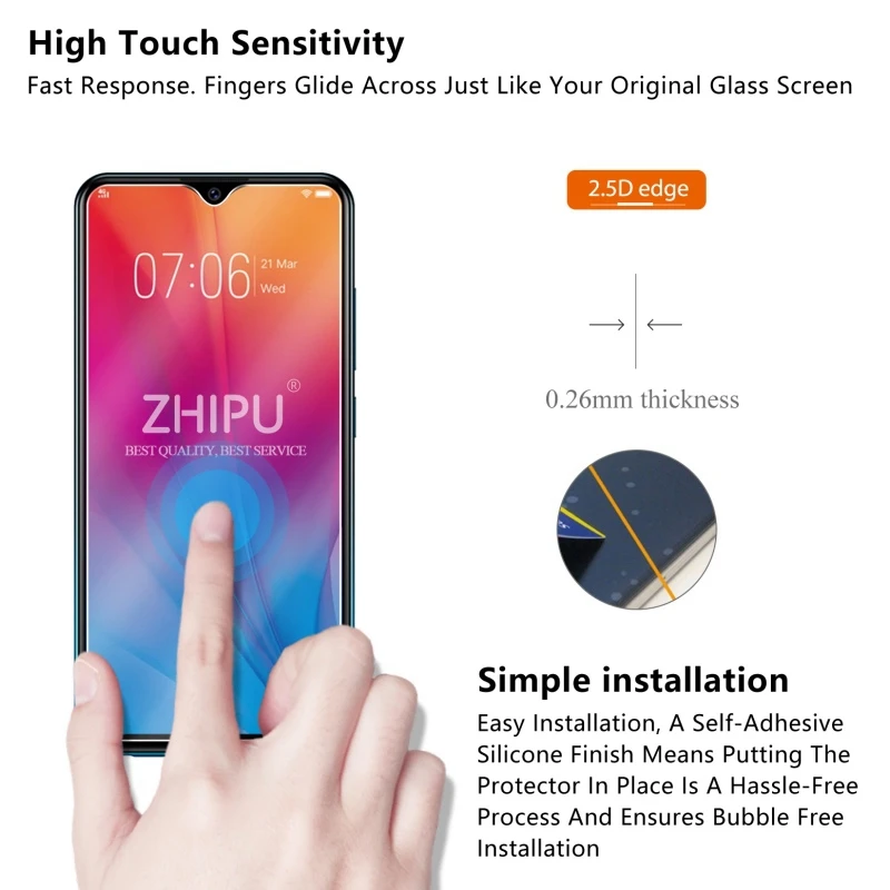 2 шт. закаленное стекло для VIVO Y91C Защитное экрана 2.5D 9H Премиум Закаленное защитная