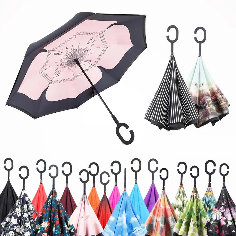 Творческий с ручной ветрозащитный обратный складной двойной слой перевернутый