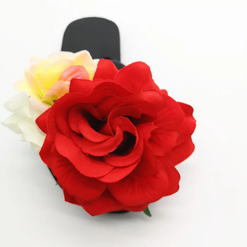 HAHAFLOWER/модные черные шлепанцы мягкая подошва женские Вьетнамки с розами пляжная обувь на плоской подошве для