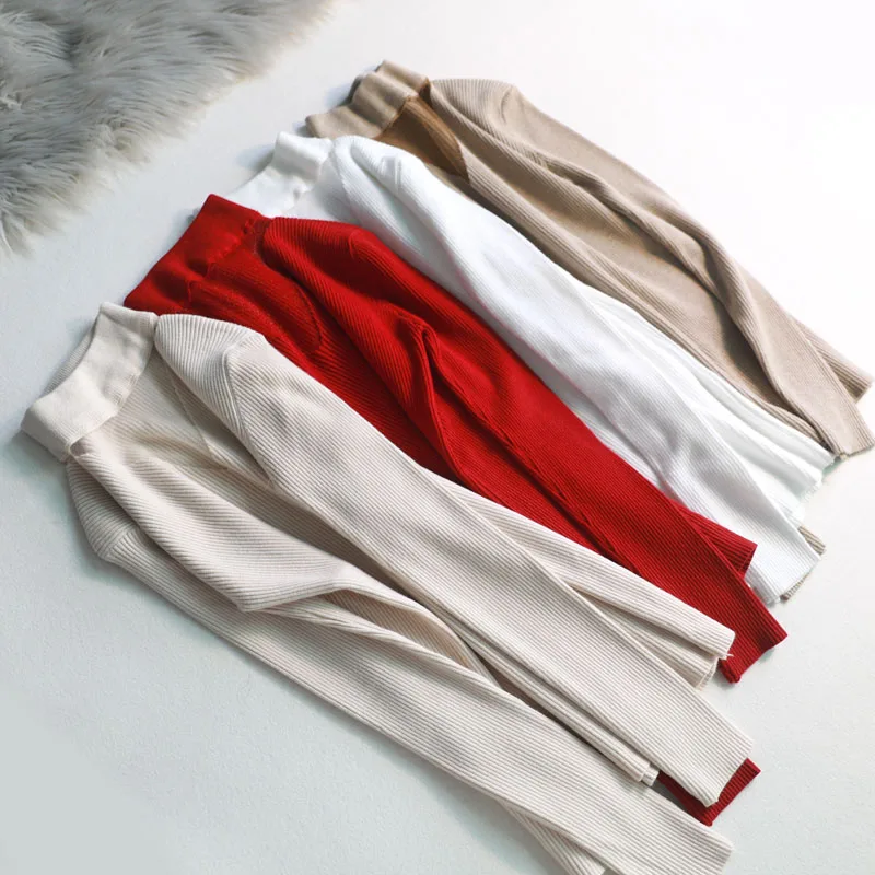 Женский облегающий свитер EW осенне-зимний с v-образным вырезом и длинным рукавом