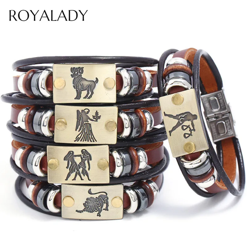 Кожаные браслеты в стиле панк Twelve с созвездиями для мужчин и женщин повседневный