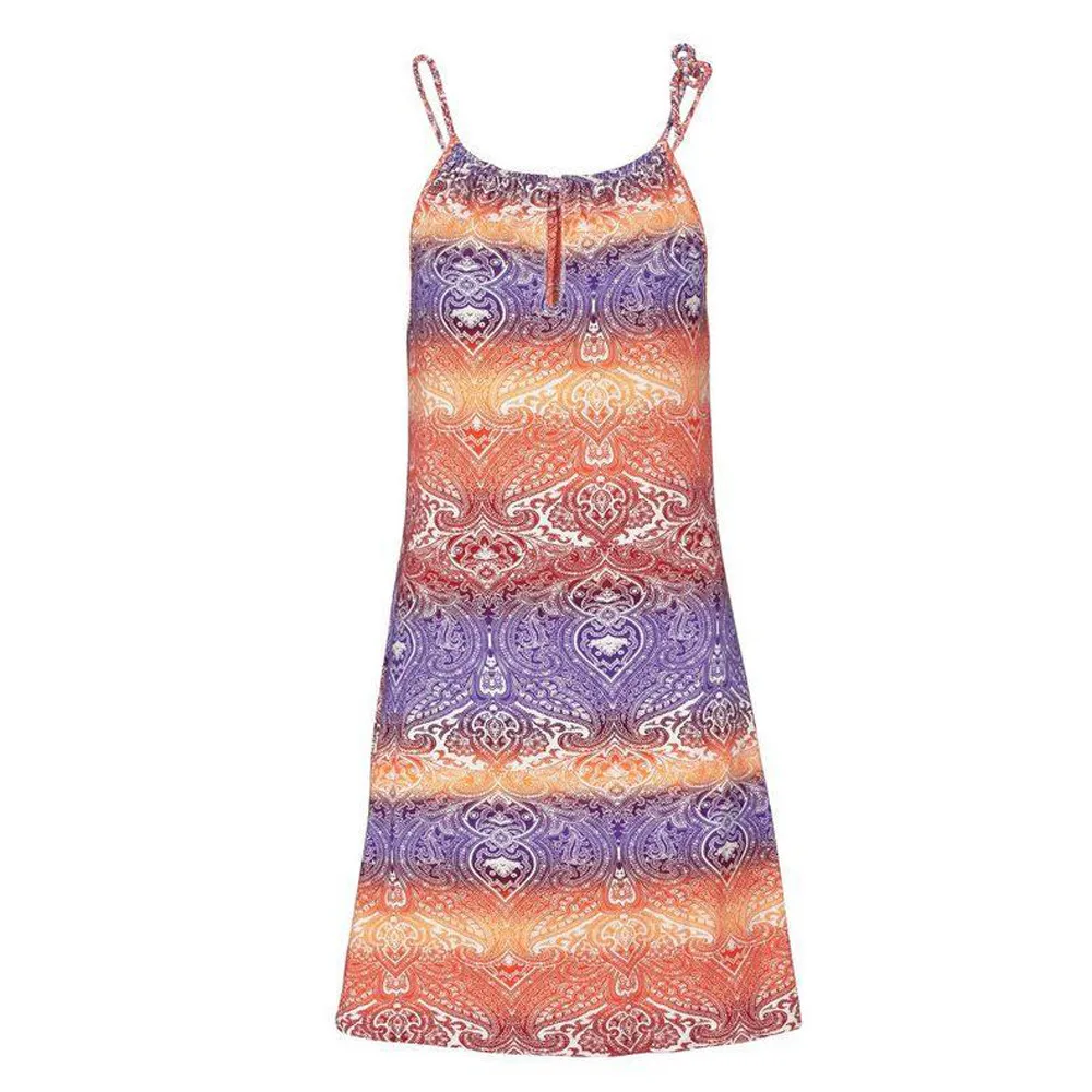 Летнее платье для женщин с лямкой на шее принтом в стиле бохо длинным рукавом