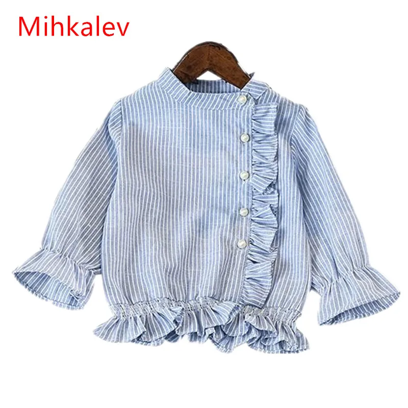 Mihakelv/весенняя одежда для маленьких девочек Модная рубашка в полоску с длинными
