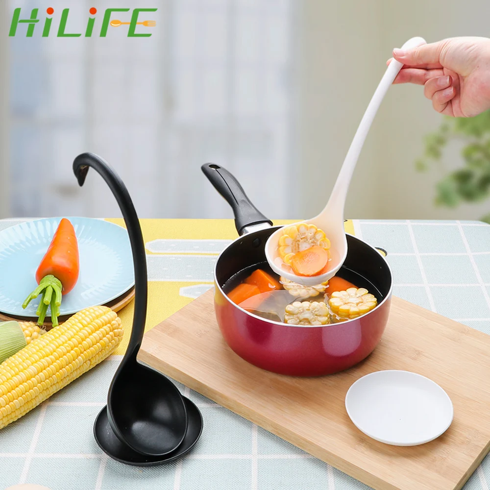 HILIFE Creative PP Ladle Swan Shaped Soup Spoon Cooking Tools Long Handle Spoon Scoop with Tray Cute Kitchen Accessories