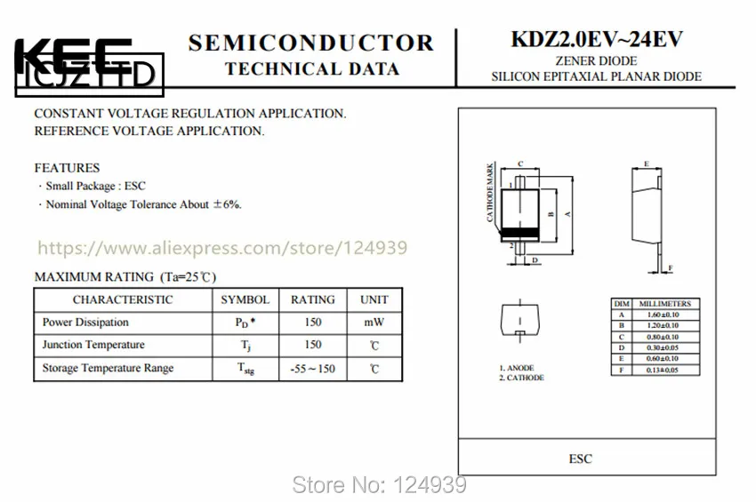 Оригинальный 100 шт. KDZ9.1EV KDZ9.1 9 1 V KDZ10EV KDZ10 10V KDZ11EV 11V KDZ11 KDZ12EV KDZ12 12V SOD-523 0603 150 мВт SOD523 |