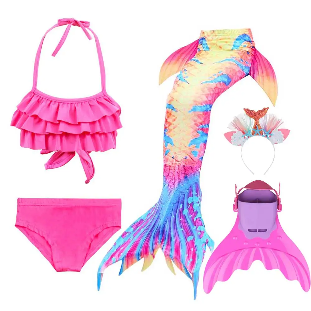5pcs Mermaid Tail 6 Купальные костюмы с хвостом русалки для девочек Купальник вечерние бикини для косплея купальный костюм с хвостом русалки для ласты для плавания костюм - Цвет: 5pcs Mermaid Tail 6