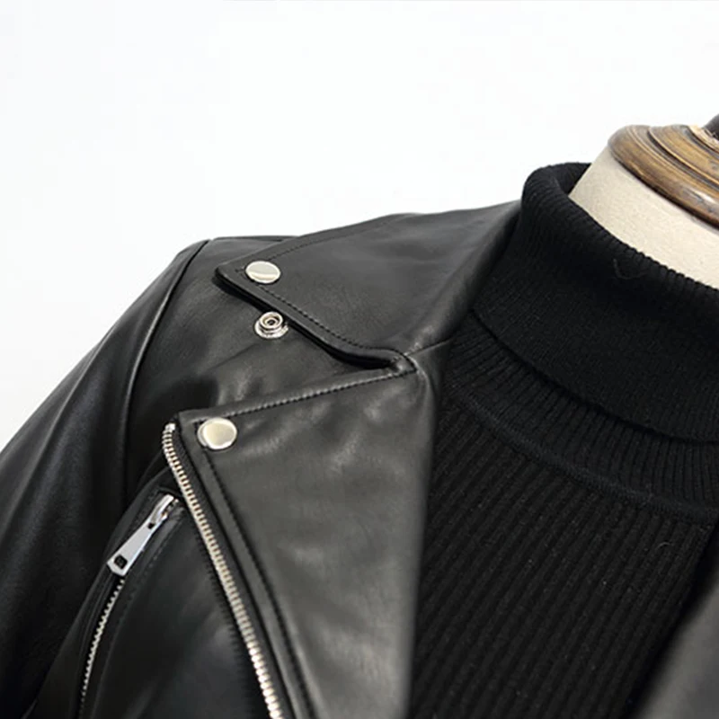 Куртка FTLZZ из ПУ кожи женская Черная байкерская верхняя одежда на молнии с