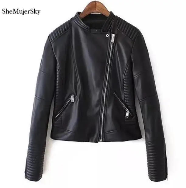 SheMujerSky кожаная куртка женская черная jaqueta de couro feminino veste cuir femme - Цвет: BLACK