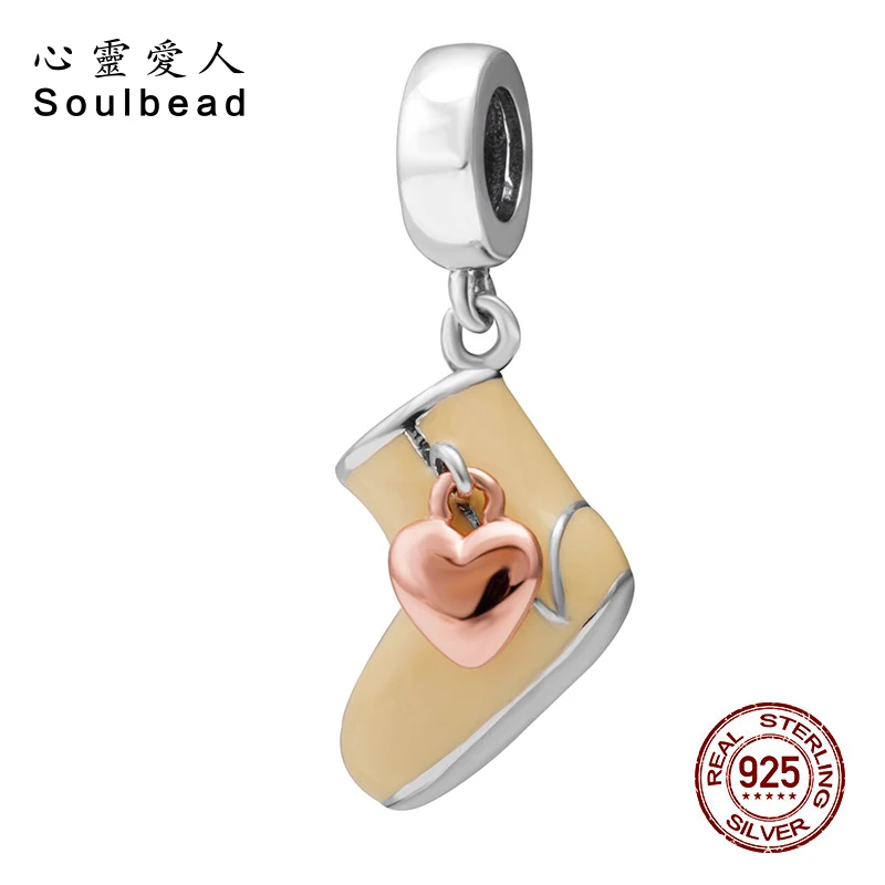 Soulbead S925 Стерлинговое Серебро с розовым золотом эмалевые акценты снежные сапоги