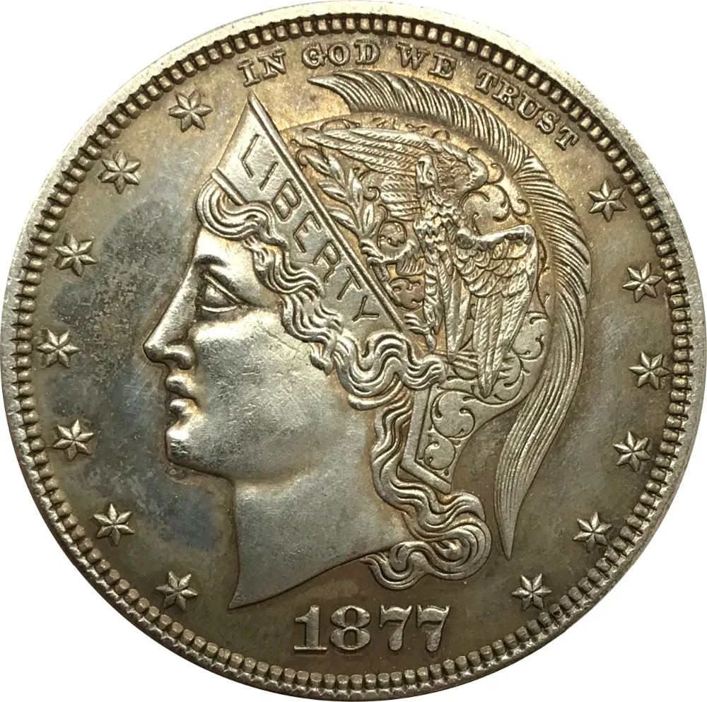 Соединенные Штаты Америки 1877 50C голова в шлеме половина доллара Реверс имеет небольшой гералдический Орел покрытый серебром копия монет
