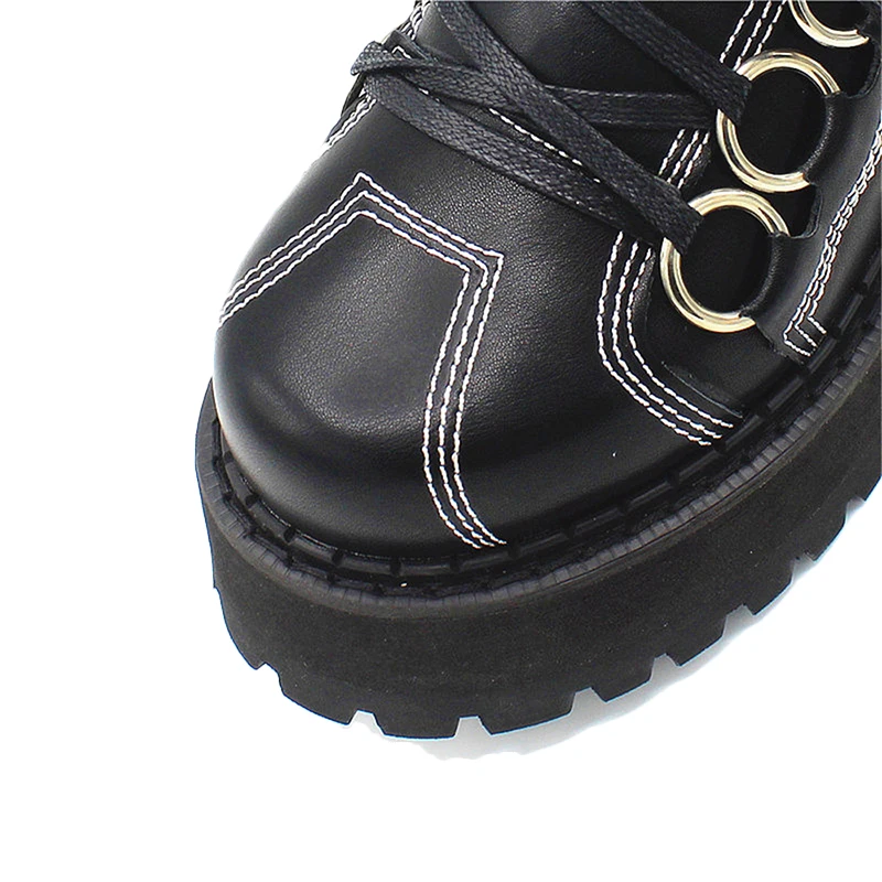 Women Punk Platform Iron Ring Lace Up Comfortable Casual Shoes | Обувь