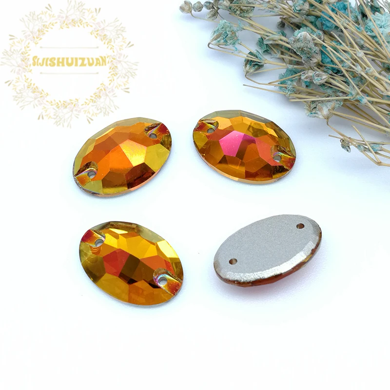 High-quality Starlight powder 001AP oval Crystal Glass Sew-on Rhinestones with two holes DIY wedding Dresses and Clothes | Дом и сад