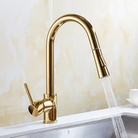 kitchen sink faucets brass pull out spray nozzle mixer tap single handle hot cold water crane tap rotating faucet goldchrome