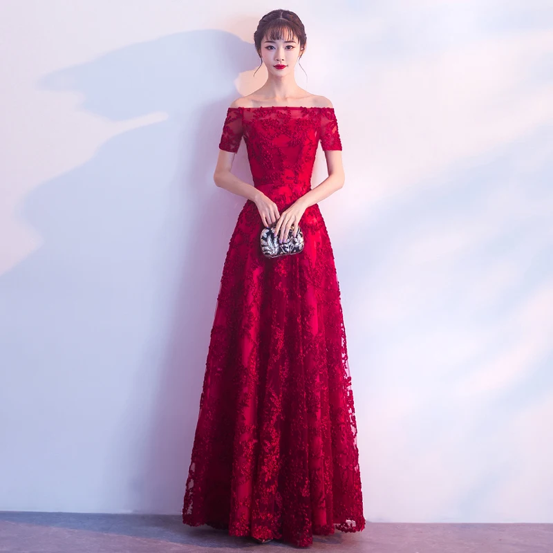 Аппликации Slash шеи 2018 Новый Для женщин элегантные длинные платья вечерние